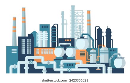 Erdgas-Industrie. Ölraffineriekomplex mit Rohrleitungen und Tanks für die Gasproduktion