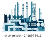 Oil gas industry. Refinery, pipelines and pumps. Energy resources. Fuel products industry. Petrol production 