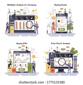 Industria del petróleo y el gas. Fábrica de combustible, barril con diesel. Exploración industrial del petróleo. Análisis multiplicador de una empresa, compra de acciones y ETF, análisis de gráfico de precios. Ilustración del vector