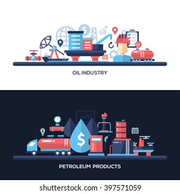 Oil and gas industry website and protection header, banner, icons and other flat design web elements