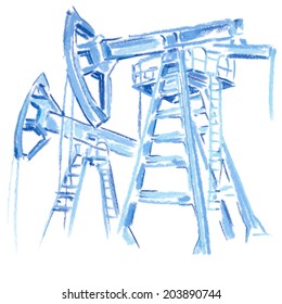 Oil and gas industry. Work of oil pump jack isolate on white 