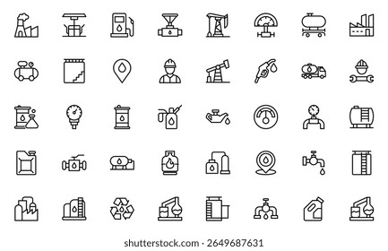 Oil and Gas line icon set. Containing fuel, refinery, petroleum, oil well, gas pump, offshore platform, lubricant, oil barrels and more.vector icons collection.