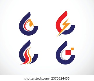 oil and gas logo creative symbol vector business industry gas nature leave fire flame icon set design concept