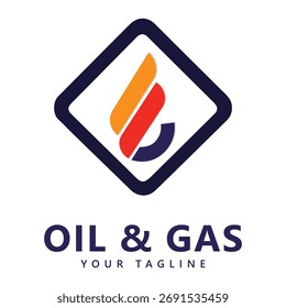 Oil and Gas Logo with Segmented Flame in Orange, Red, and Blue