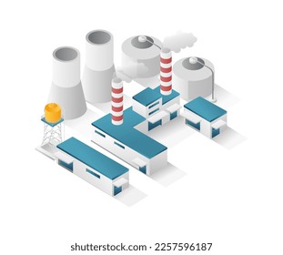 Industria minimalista de petróleo y gas Iométrica Ilustración 3d concepto plano