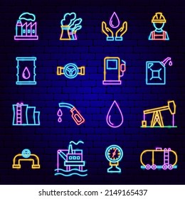 Oil Gas Neon Icons. Vector Illustration of Industry Energy Promotion.