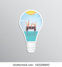 oil and gas off shore in light bulb graphic