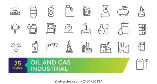 Iconos de Petróleo y Gas relacionados con el gas natural. Colección de iconos lineales. Iconos lineales de la industria del combustible. Colección de símbolos y signos vectoriales de contorno de gasolina.