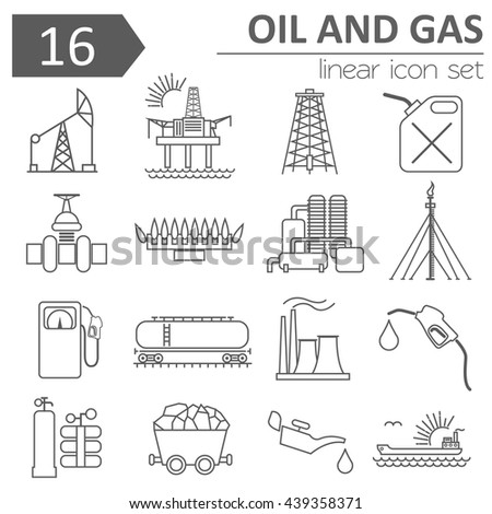 Oil, gas, petrol  industry icon set. Thin line isolated icon plant design. Vector illustration