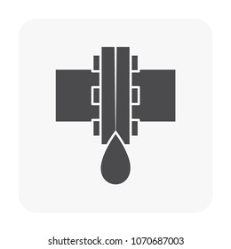 Oil or gas pipe connector damage icon. That is a problem of pipeline system and need repair by worker and tool. That caused by pressure or other concussion. Vector illustration design icon.