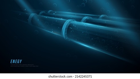 Oil, Gas pipeline on sea bottom underwater. line, dot and low polygon, structure design. Vector illustration