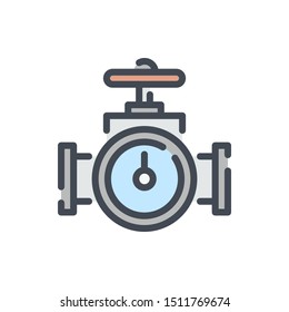 Oil and gas pipeline with valve color line icon. Pipe with faucet vector outline colorful sign.