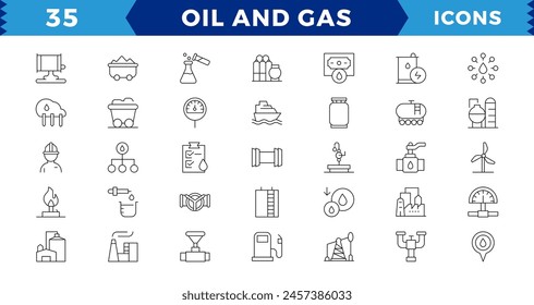 Petróleo y gas - Conjunto de iconos de Web de línea fina Pixel Perfect. Iconos de contorno colección. trazo editable
