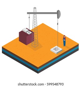 Oil and gas platform. Flat 3d isometric illustration. For infographics and design