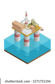 Oil and gas platform in the gulf or the sea. Offshore oil and rig construction.