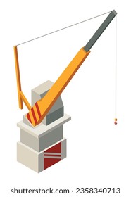 Oil gas platform isometric icon composition. Offshore mining element of depot petroleum products with drilling rig platform. Item for extraction from under the sea bed deposits