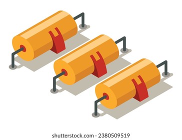 Oil gas platform isometric icon composition. Offshore mining element of depot petroleum products with drilling rig platform. Item for extraction from under the sea bed deposits