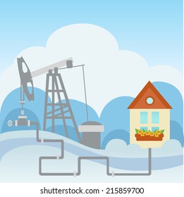 Oil and gas processing plant with pipe line valves and house