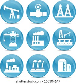 oil and gas related icons white on blue shiny balls