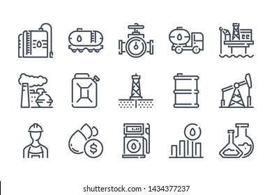 Oil and gas related line icon set. Fuel industry linear icons. Gasoline outline vector signs and symbols collection.
