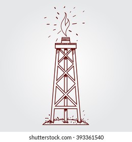 Oil, Gas Rig Logo. Outline Drawing.