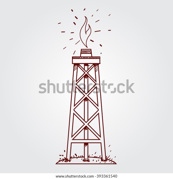 Oil Gas Rig Logo Outline Drawing Stock Vektorgrafik Lizenzfrei 393361540