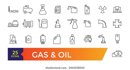 Oil and Gas Station Related Vector Line Icons. Simple line art style icons pack. Editable UI stroke.