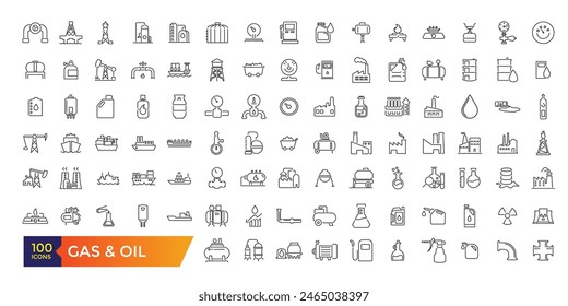 Oil and Gas Station Related Vector Line Icons. Simple line art style icons pack. Editable UI stroke.