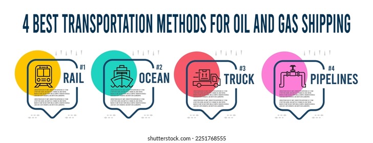 Oil and Gas Supply Chain Infographic with Transportation Methods for Oil and Gas, square template design with icons and 4 options . Vector illustration eps10