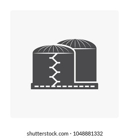 Oil gas tank or pressure vessel icon. Use as container for production industry, oil refinery plant to hold liquid and compressed gas i.e. natural gas, fuel, chemical, propane, lpg, lng, petrochemical.