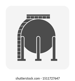 Oil gas tank or pressure vessel icon. Use as container for production industry, oil refinery plant to hold liquid and compressed gas i.e. natural gas, fuel, chemical, propane, lpg, lng, petrochemical.