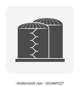 Oil gas tank or pressure vessel icon. Use as container for production industry, oil refinery plant to hold liquid and compressed gas i.e. natural gas, fuel, chemical, propane, lpg, lng, petrochemical.