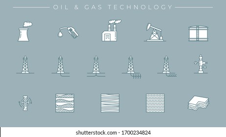 Oil and Gas Technology concept line style vector icons set