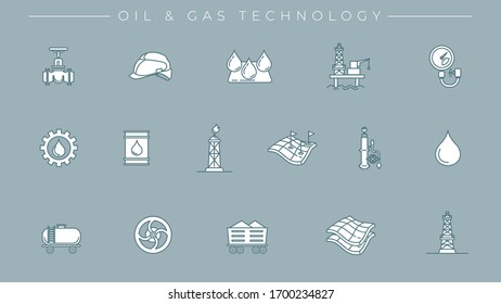 Oil and Gas Technology concept line style vector icons set