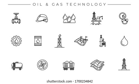 Oil and Gas Technology concept line style vector icons set