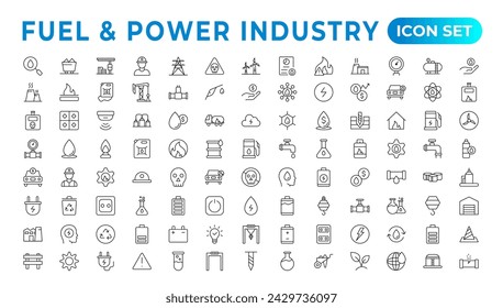 Conjunto de iconos web de línea delgada de petróleo y gas. Conjunto de iconos de Energía e Industria. Iconos industriales. Colección de iconos de energía. fuentes alternativas de energía. Conjunto de iconos de esquema.
