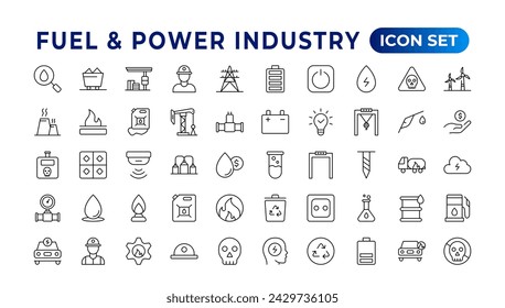 Conjunto de iconos web de línea delgada de petróleo y gas. Conjunto de iconos de Energía e Industria. Iconos industriales. Colección de iconos de energía. fuentes alternativas de energía. Conjunto de iconos de esquema.