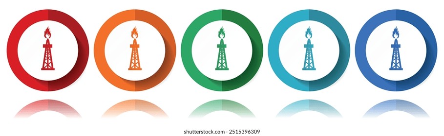 Öl- und Gas-Vektorsymbole, flaches Symbol-Set für Logo-Design, Webdesign und mobile Anwendungen, bunte Web-Button-Kollektion in Folge 10