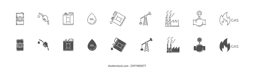 Oil and Gas Vector Outline and Flat Industrial Icons