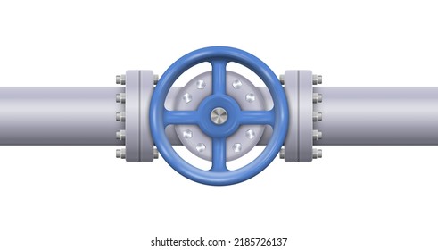 Oil, gas or water flowing through pipe. Pipeline construction with valve isolated. Industrial system. Vector illustration. Eps 10.