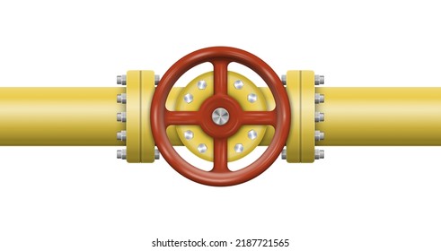 Oil, gas or water flowing through pipe. Pipeline construction with valve isolated. Industrial system. Vector illustration. Eps 10.