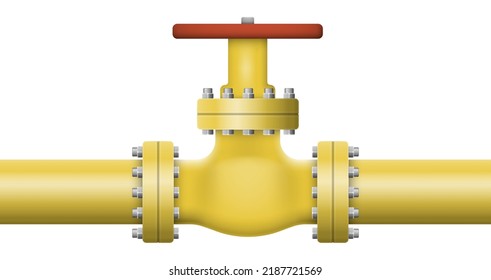 Oil, Gas Or Water Flowing Through Pipe. Pipeline Construction With Valve Isolated. Industrial System. Vector Illustration. Eps 10.