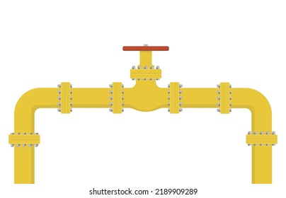 Oil, gas or water flowing through pipe. Pipeline construction with valve isolated. Industrial system. Vector illustration. Eps 10.