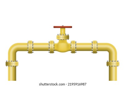 Oil, gas or water flowing through pipe. Pipeline construction with valve isolated. Industrial system. Vector illustration. Eps 10.