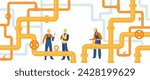 Oil gas workers. Petroleum pipeline engineers. Pipelines and pumps.  Energy resources. Fuel products industry. Petrol production workers