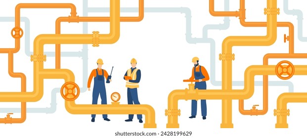 Öl- und Gasarbeiter. In: Petroleum Pipeline Engineers. Rohrleitungen und Pumpen.  Energieressourcen In: Fuel Products Industry. Arbeiter in der Benzinproduktion