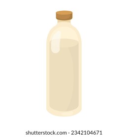 Oil glass bottle vector illustration. Cartoon drawing of cooking oil or milk, white liquid in bottle isolated on white background. Organic food, culinary concept