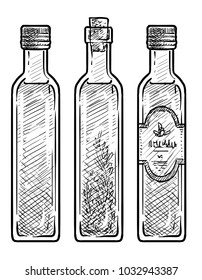 Oil glass illustration, drawing, engraving, ink, line art, vector