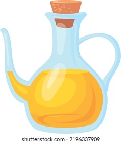 Oil glass jug with cork. Cartoon dressing icon isolated on white background