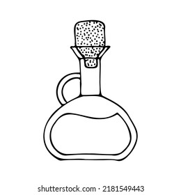 Oil glass of kitchen tools doodles. Hand drawn vector black silhouette  illustration on white background. Clipart for restaurant menu, recipe book, and wallpaper.